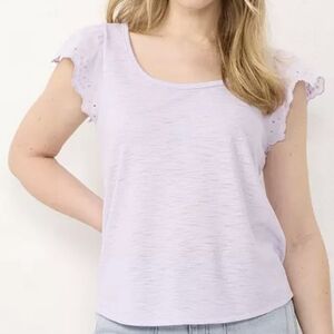 Lauren Conrad, lilac, short, flutter sleeve, scoop neck top-ladies size XXL